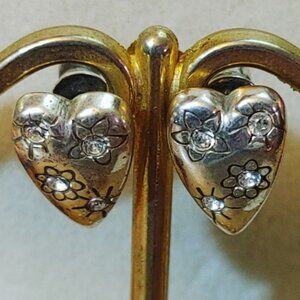 Brighton Post Earrings Fireworks Gold Silver Tone Crystal Mini Flower Heart Stud